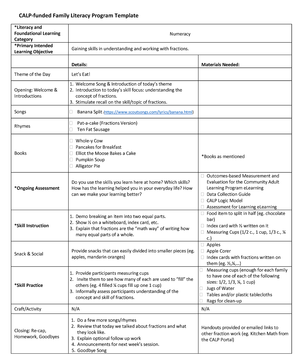 Sample Program Planning Template for e-Learning