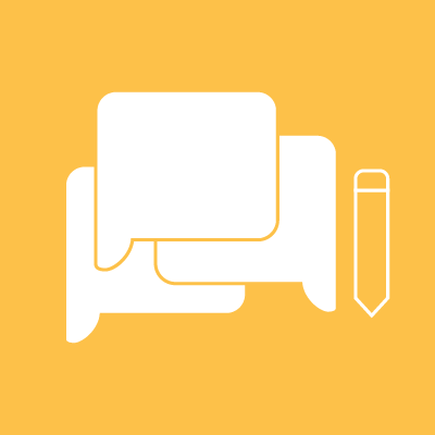 Feedback icon showing overlapping speech bubbles and a pencil