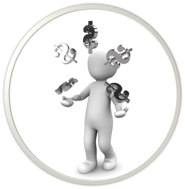 image of a person juggling dollar signs